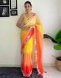 Yellow & Orange Georgette Saree With Sequence & Embroidery Work