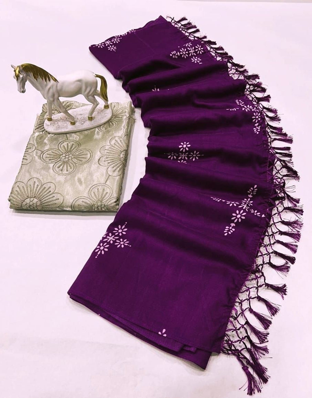 Purple Satin Silk Saree With Printed Work