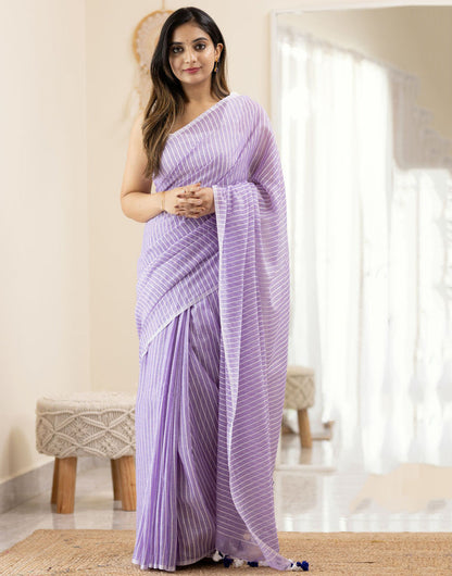 Lining Design Linen Saree In Lavender