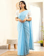 Lining Design Linen Saree In Light Blue