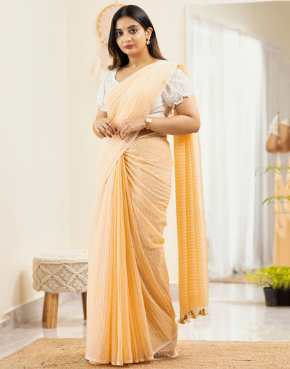 Lining Design Linen Saree In Yellow