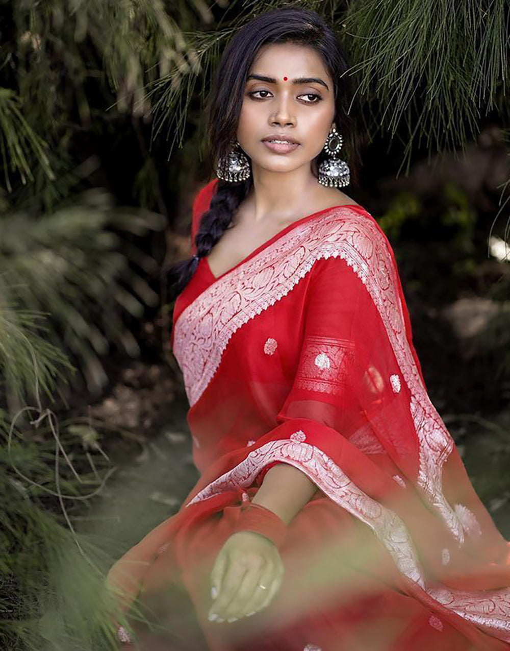 Red Soft Silk Saree With Weaving Work