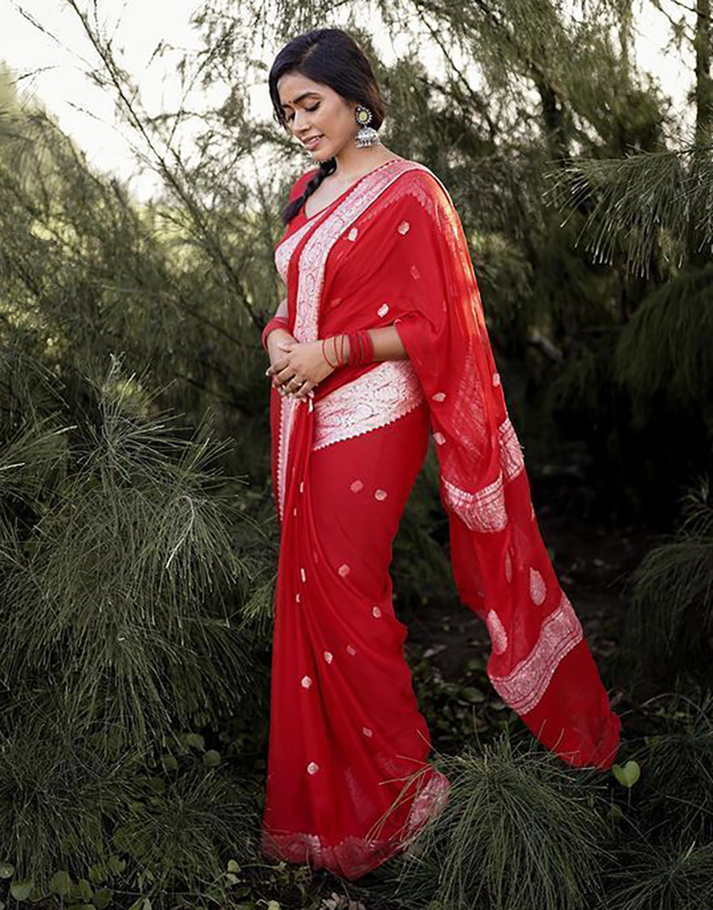 Red Soft Silk Saree With Weaving Work