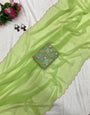 Pear Green Georgette Saree With Cut Work Border & Sequence Work Blouse