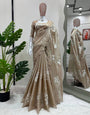 Boutique Beige Color Organza Saree With Sequence Work