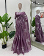 Plum Purple Color Organza Saree With Sequence Work