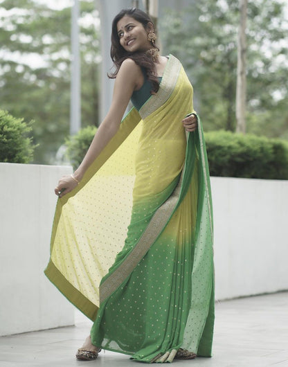 Yellow & Green Georgette Saree With Weaving Work