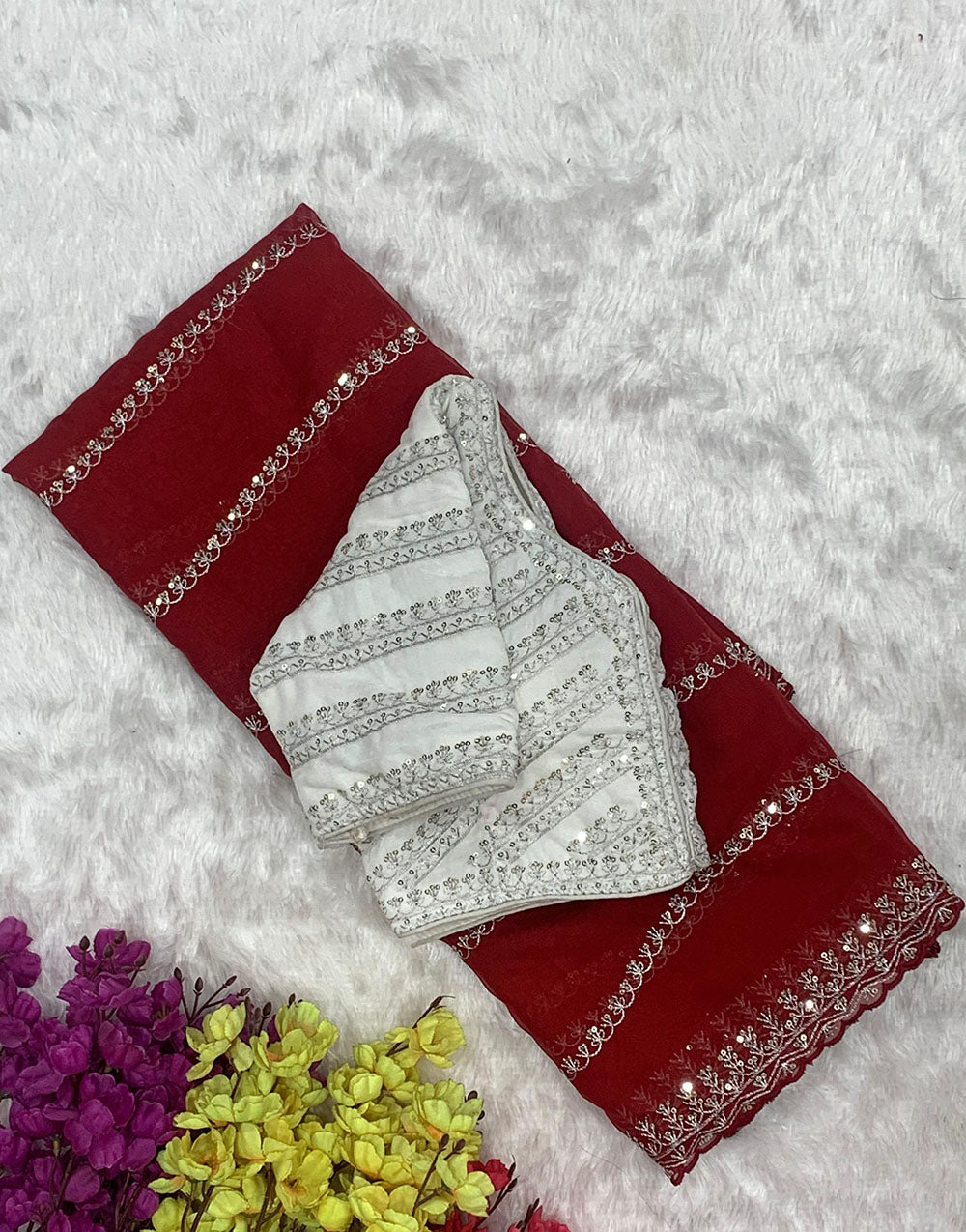 Red Soft Organza Saree With Sequence Work