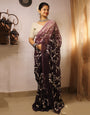 Dark Brown Georgette With Sequence & Embroidery Saree & Stitched Blouse