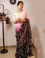 Brown & Pink Georgette With Sequence & Embroidery Saree & Stitched Blouse