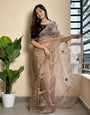 Beige Organza Saree With Embroidery Butta Work