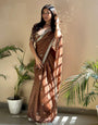 Russet Brown Soft Organza Saree With Embroidery & Sequence Work