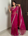 Rani Pink Soft Organza Saree With Embroidery & Sequence Work