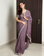 Heather Pruple Soft Organza Saree With Embroidery & Sequence Work