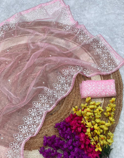 Light Pink Organza Saree With Embroidery Thread Work