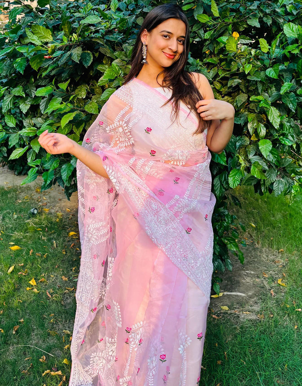 Light Pink Organza Saree With Embroidery Work