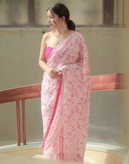 Light Pink Georgette Saree With Digital Printed Work