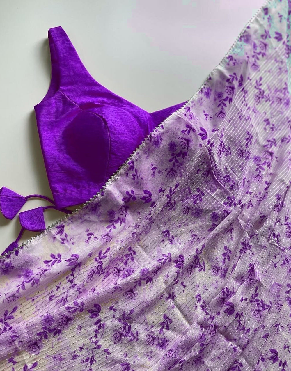 Purple Georgette Saree With Digital Printed Work