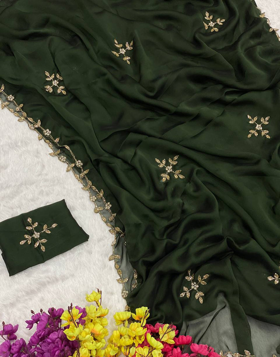 Green Rangoli Silk Handwork Saree – Sareewave