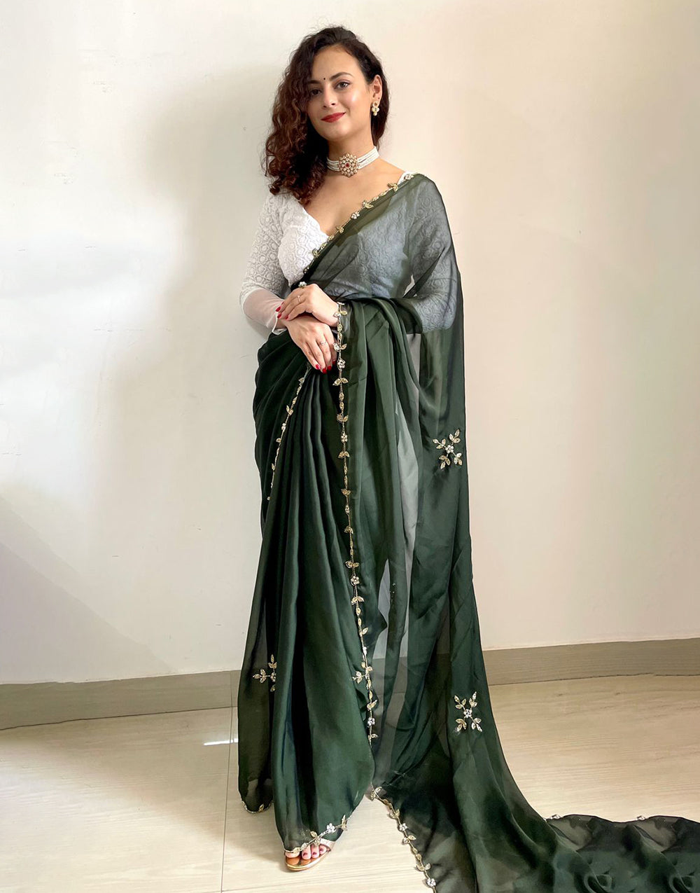 Green Rangoli Silk Handwork Saree – Sareewave