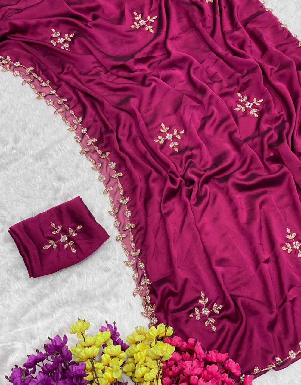 Pink Rangoli Silk Handwork Saree