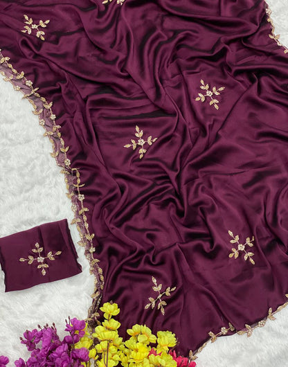 Dark Purple Rangoli Silk Handwork Saree