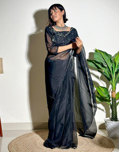 Black Soft Organza Saree With Embroidery Arco Cutwork Border