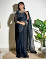 Black Soft Organza Saree With Embroidery Arco Cutwork Border