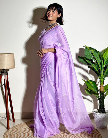 Lavender Soft Organza Saree With Embroidery Arco Cutwork Border