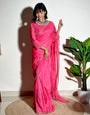 Watermelon Pink Soft Organza Saree With Embroidery Arco Cutwork Border