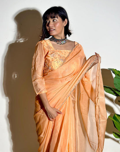 Peach Soft Organza Saree With Embroidery Arco Cutwork Border