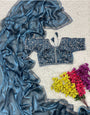 Aegean Blue Organza Saree With Embroidery & Sequence Work