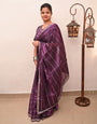 Wine Organza Saree With Embroidery & Sequence Work
