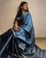 Navy Blue Organza Saree With Embroidery & Sequence Work