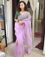 Light Lavender Organza Saree With Sequence & Embroidery Work