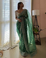 Green Organza Saree With Embroidery Thread With Cut Work