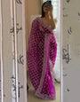 Magenta Organza Saree With Embroidery Thread With Cut Work