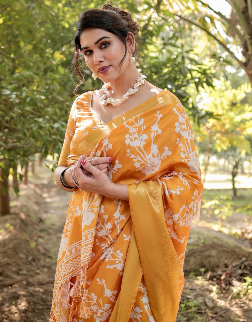 Yellow Silk Saree With Digital Printed Work