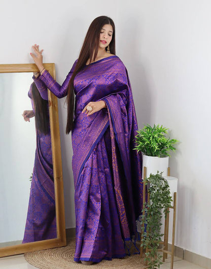 Purple Banarasi Silk Saree With Copper Zari Weaving Work