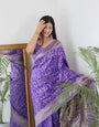 Purple Banarasi Silk Saree With Copper Zari Weaving Work