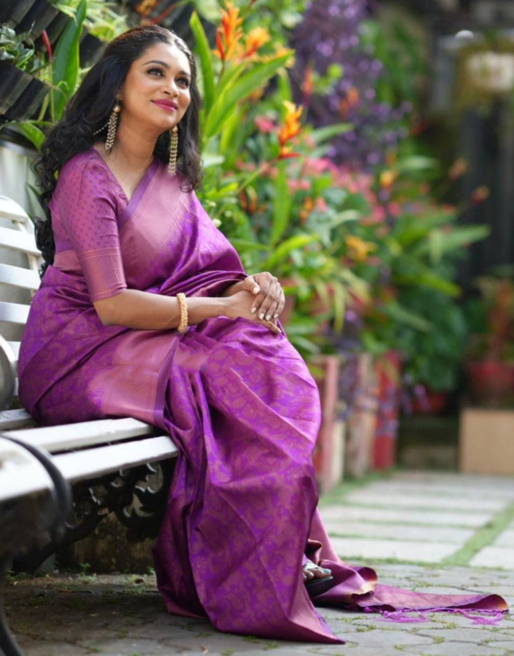 Purple Banarasi Silk Saree With Copper Zari Weaving Work