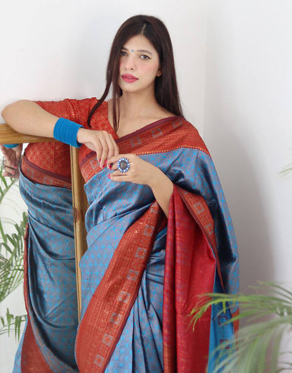 Blue Banarasi Silk Saree With Zari Weaving Work