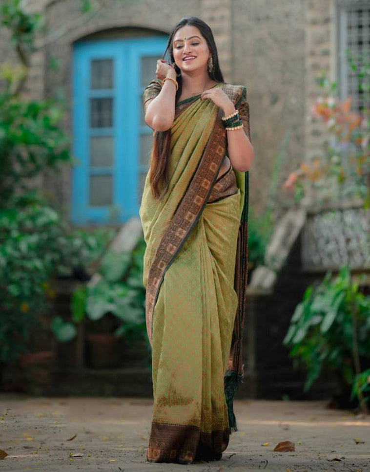 Green Banarasi Silk Saree With Zari Weaving Work