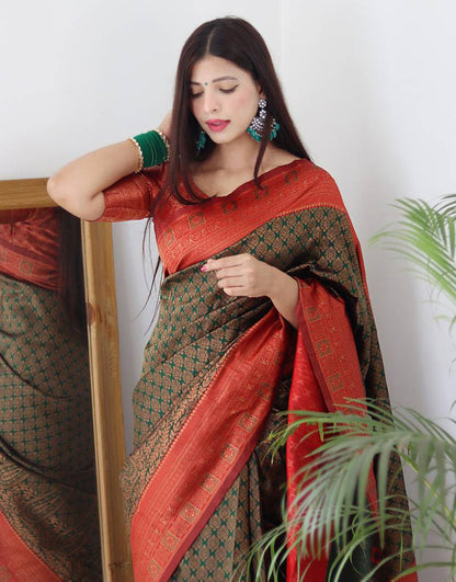 Mahengi Green Banarasi Silk Saree With Zari Weaving Work