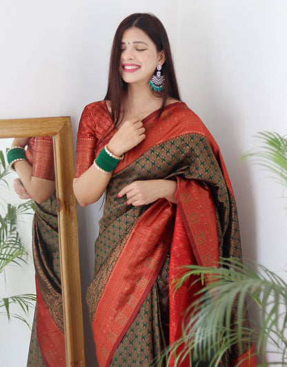 Mahengi Green Banarasi Silk Saree With Zari Weaving Work