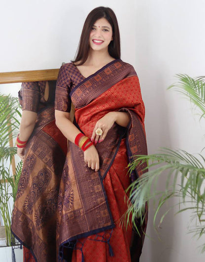 Red Banarasi Silk Saree With Zari Weaving Work