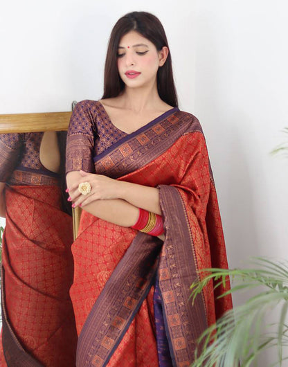 Red Banarasi Silk Saree With Zari Weaving Work