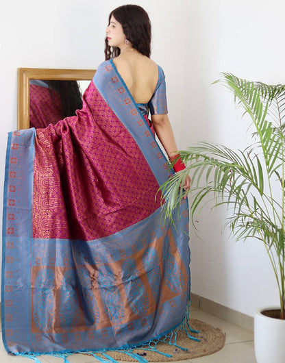 Magenta Banarasi Silk Saree With Zari Weaving Work