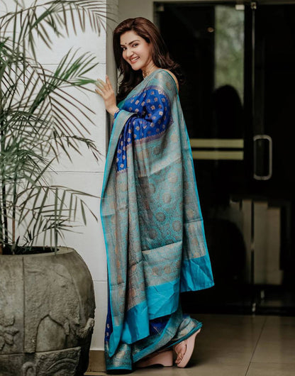 Royal Blue With Filozi Banarasi Silk Saree With Copper Zari Weaving Work