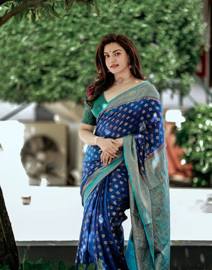 Royal Blue With Filozi Banarasi Silk Saree With Copper Zari Weaving Work